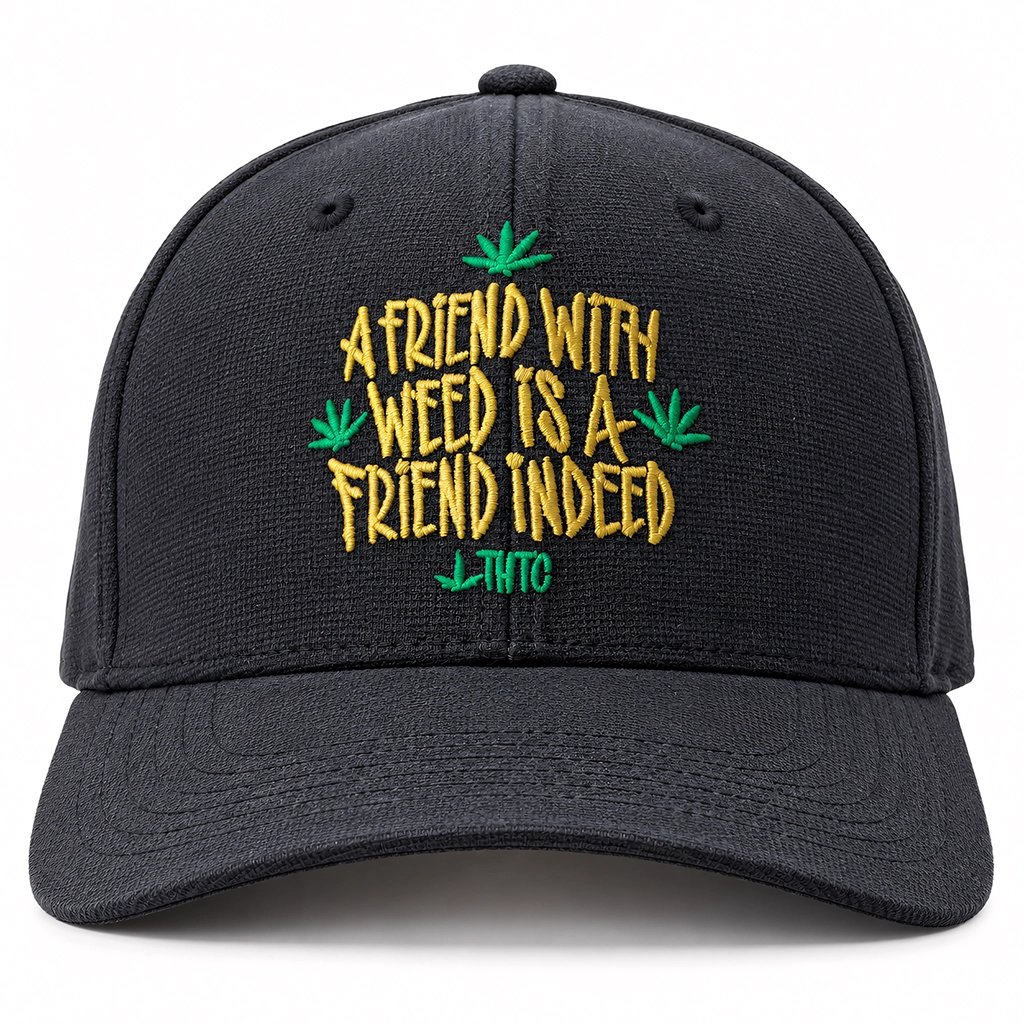 THTC - A Friend With Weed Embroidered Organic Hemp Cap Black - Image 3