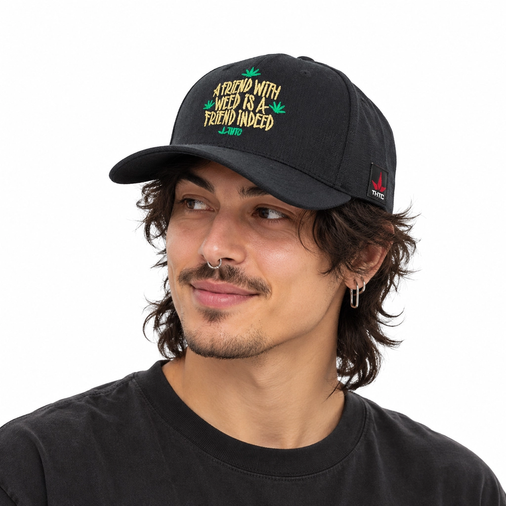 THTC - A Friend With Weed Embroidered Organic Hemp Cap Black - Image 4
