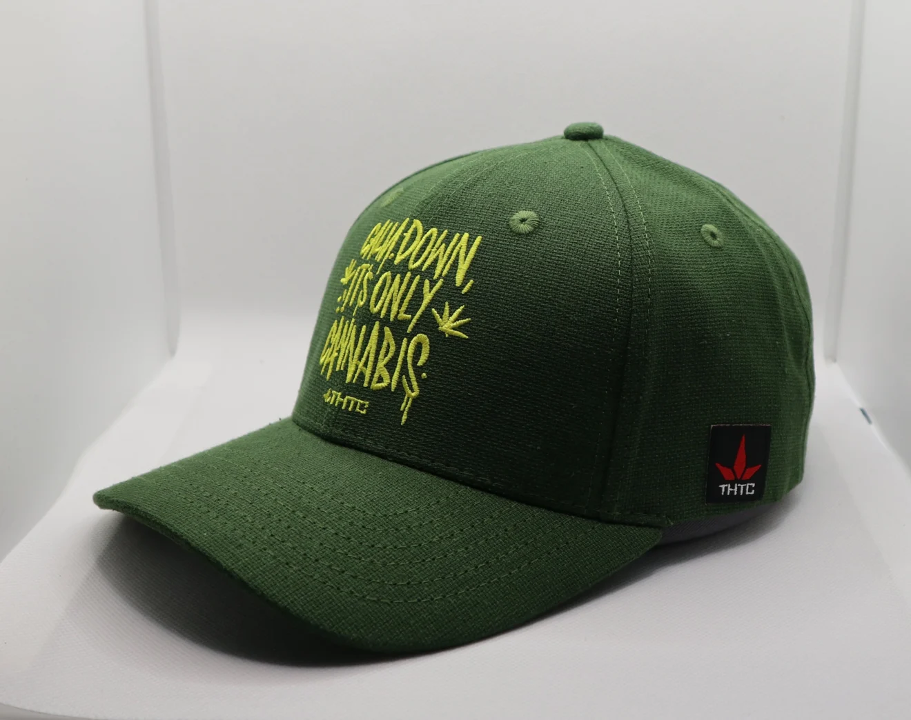 THTC - Calm Down Embroidered Organic Hemp Cap Green - Image 2