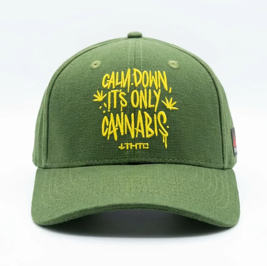 THTC - Calm Down Embroidered Organic Hemp Cap Green - Image 3