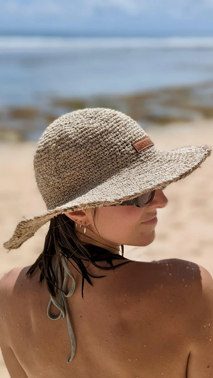 Spicysols - Crochet Wide Brim Hemp Hat Beige