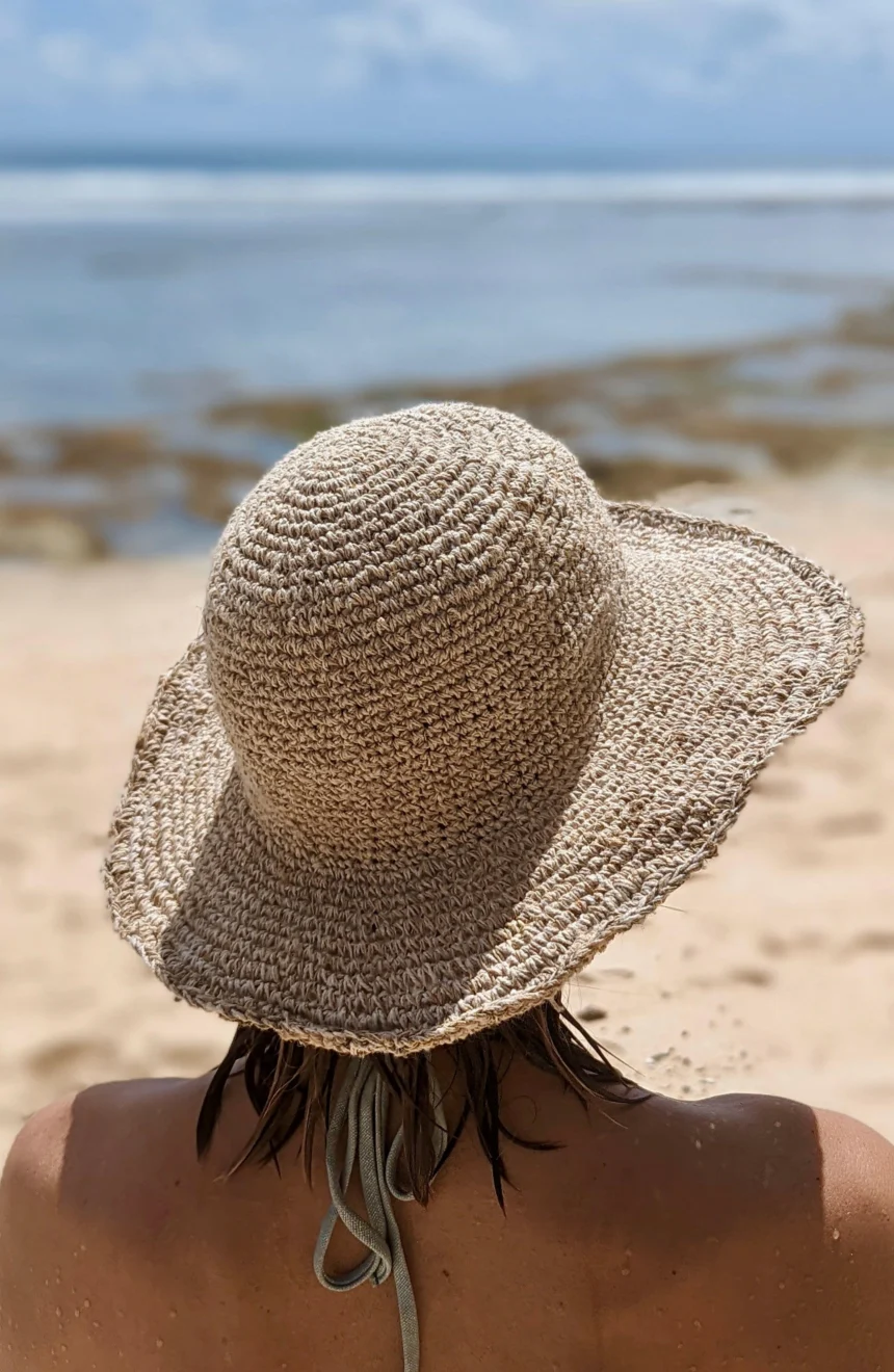 Spicysols - Crochet Wide Brim Hemp Hat Beige