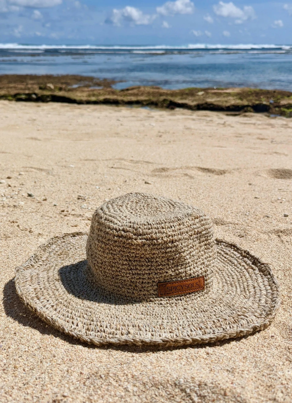 Spicysols - Crochet Wide Brim Hemp Hat Beige