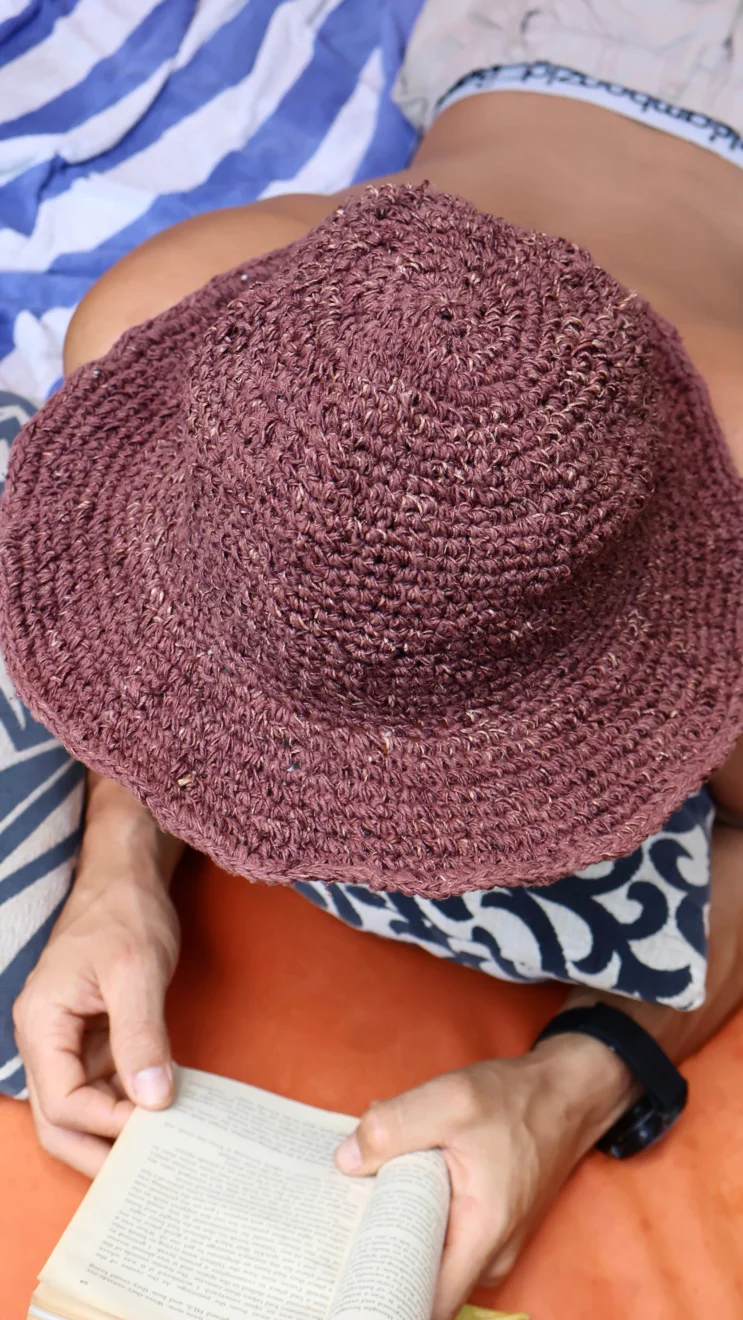 Spicysols - Crochet Wide Brim Hemp Hat Brown