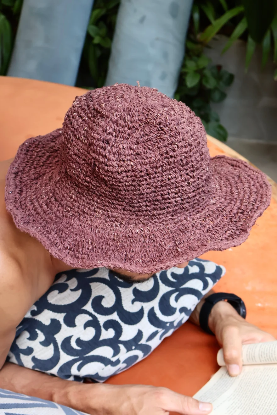 Spicysols - Crochet Wide Brim Hemp Hat Brown