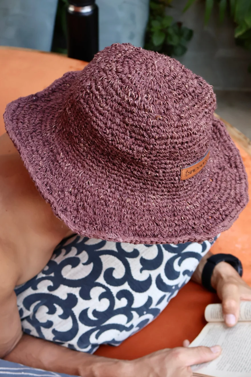Spicysols - Crochet Wide Brim Hemp Hat Brown