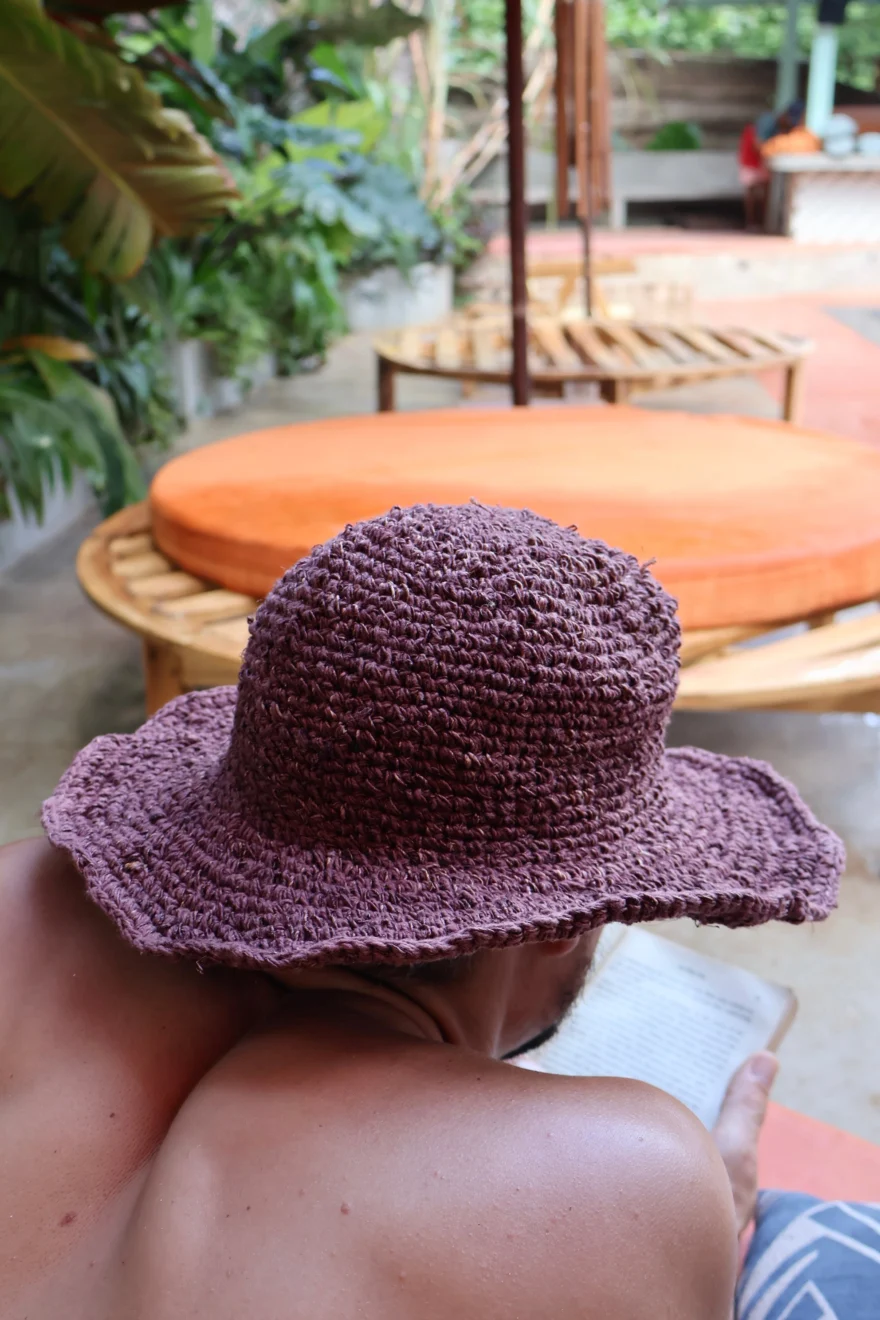 Spicysols - Crochet Wide Brim Hemp Hat Brown